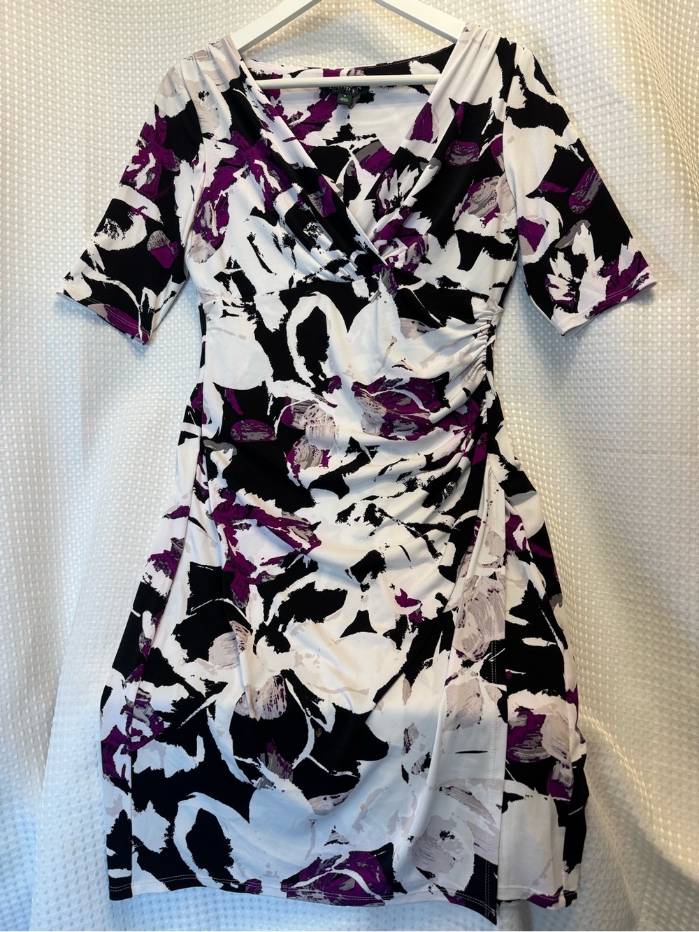 Ralph Lauren White Dress with Black & Purple Floral Print